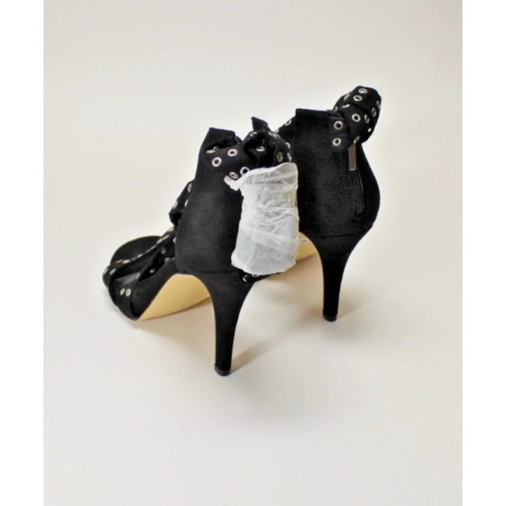Torrid Black Grommet Strap Heels Size 9 | Suede Zip Back Lace Up Whimsigoth